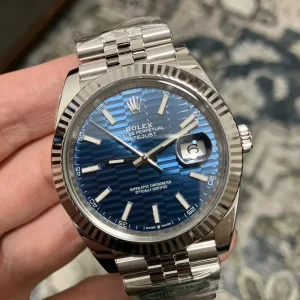 Clean Factory Rolex Datejust 126334 41mm SH3235 Blue Patterened Dial with Stick Markers Jubilee bracelet