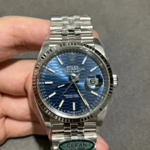 Clean Factory Rolex Datejust 126234 36mm SH3235 Blue Patterened Dial with Stick Markers Jubilee bracelet
