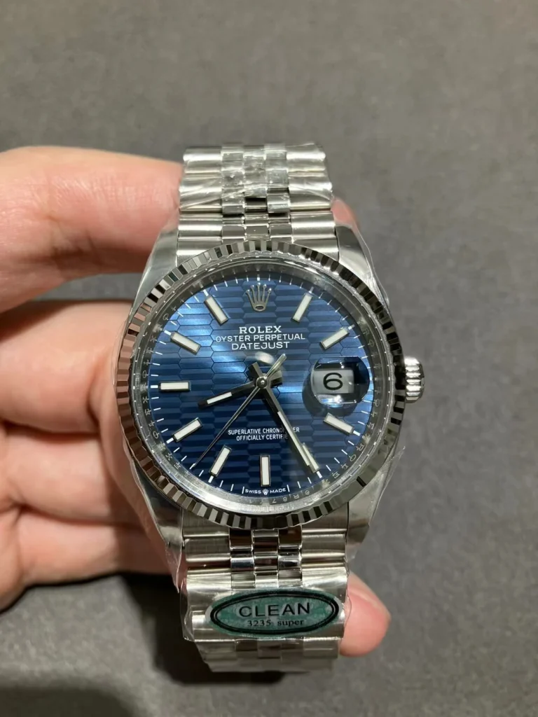 Clean Factory Rolex Datejust 126234 36mm SH3235 Blue Patterened Dial with Stick Markers Jubilee bracelet