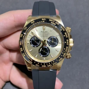 Clean Factory Rolex Daytona 126518 40mm SH4131 Yellow Gold Dial with Black Subdials, Super Lume Hands Set Oysterflex strap